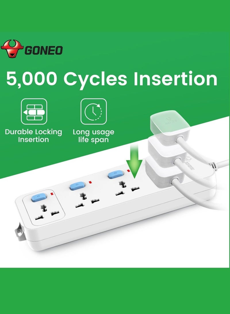 GONGNIU 4-Way Multi Plug Power Extension Cord 3M with 4 Universal Sockets, Individual Switches, Hanging Holes, Power Strip Extension Lead for Home & Office - Image 3